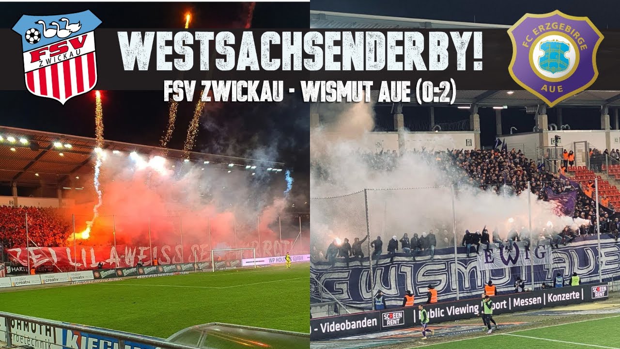 FSV Zwickau - Erzgebirge Aue: ULTRAS-ANKUNFT & PYRO-SPEKTAKEL beim Westsachsenderby (14.03.2023)