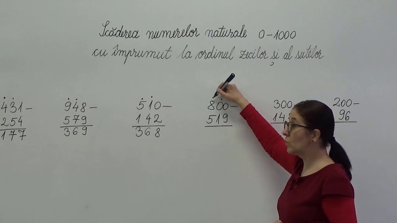 Exerciții cu scăderea numerelor 0-1000 cu împrumut la ordinul zecilor și al sutelor