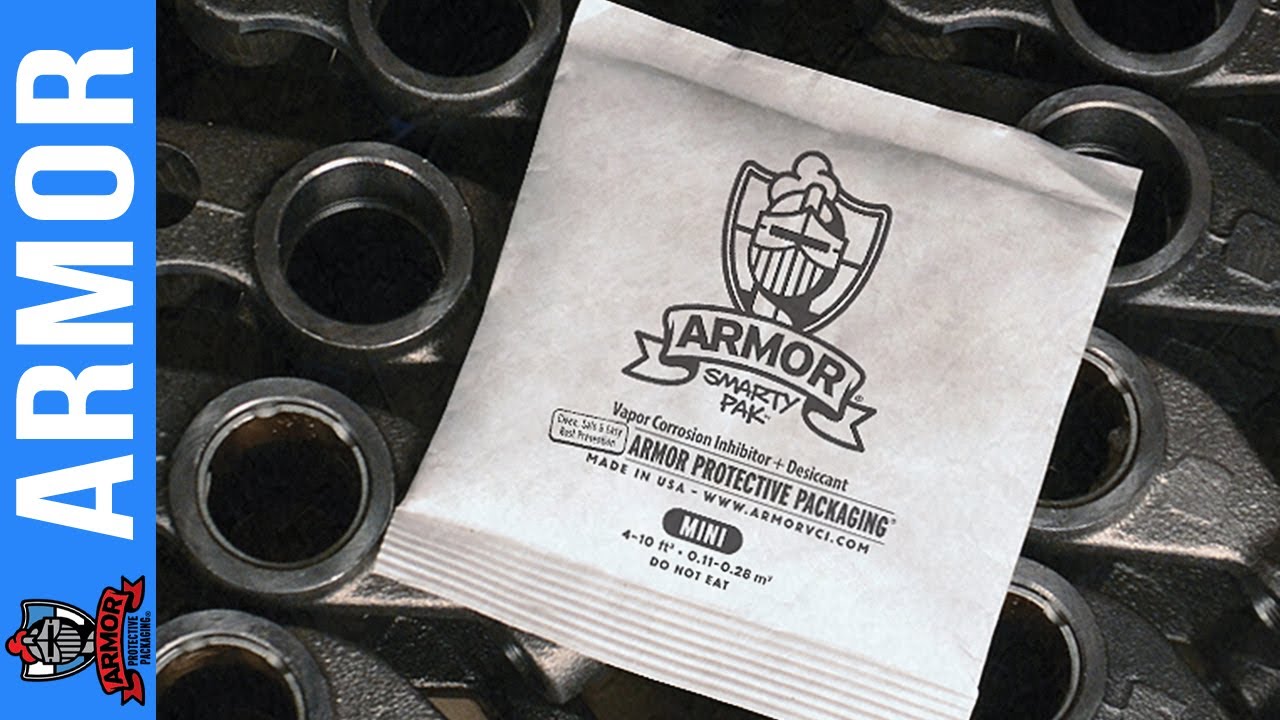 ARMOR Smarty Pak: Desiccant and VCI Emitter for rust protection on metal parts.