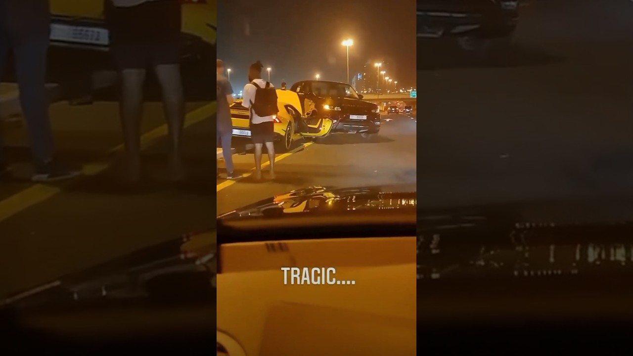 Dubai road accident Lamborghini car crash 😱 #trendingshorts #dubai #uae #travel #viral