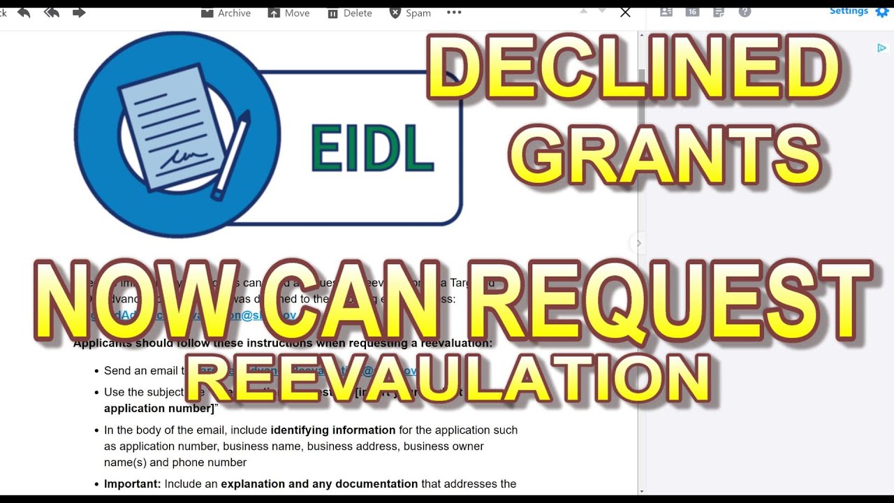 $10,000 Declined EIDL GRANTS NOW CAN BE / RE-EVALUATED / RECONSIDERED