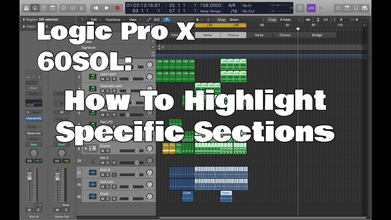 Logic Pro X - 60SOL: How To Highlight Specific Sections (Precise Select)