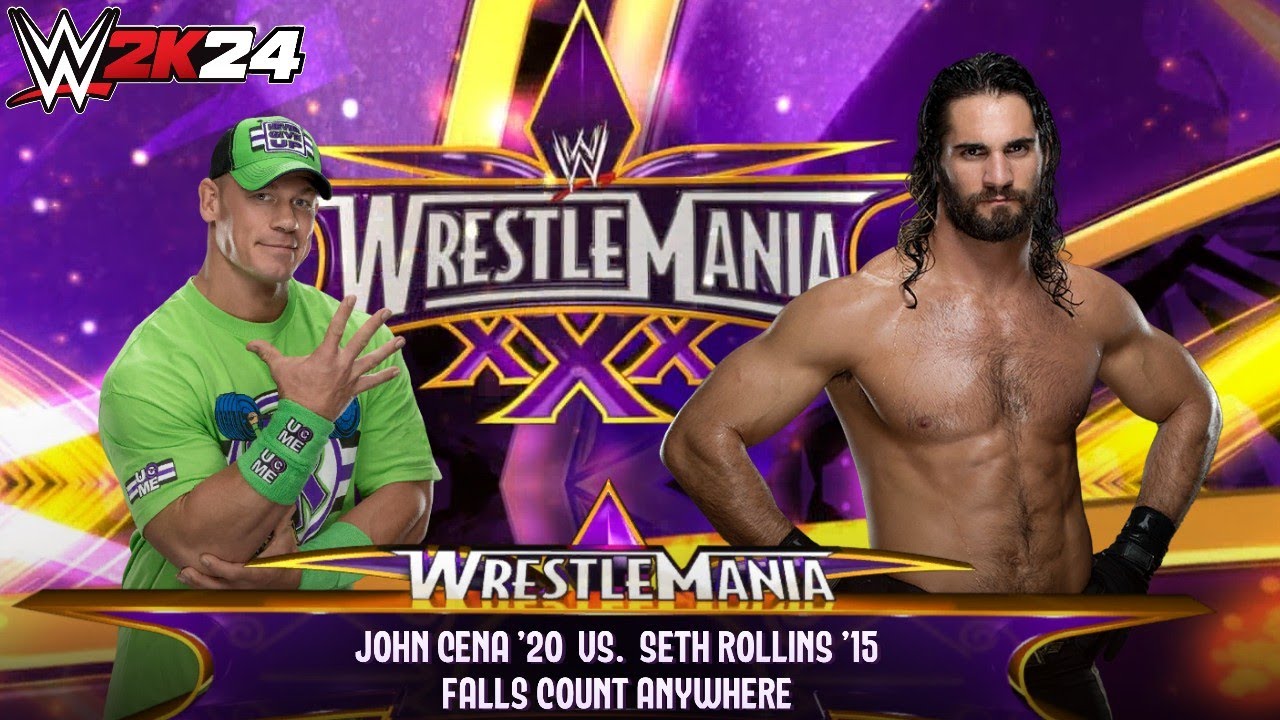 WWE 2k24 - JohnCena '20 vs Seth Rollins '15: Falls Count Anywhere Match at Wrestlemania 30