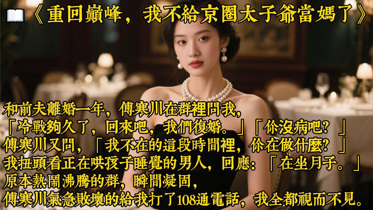 和前夫離婚一年，傅寒川問我「冷戰夠久了，回來吧，我們復婚」我回「你沒病吧？」傅寒川又問「我不在的這段時間，你在做什麼？」我扭頭看正在哄孩子睡覺的男人，「在坐月子」📖【重回巔峰，我不給京圈太子爺當媽了】