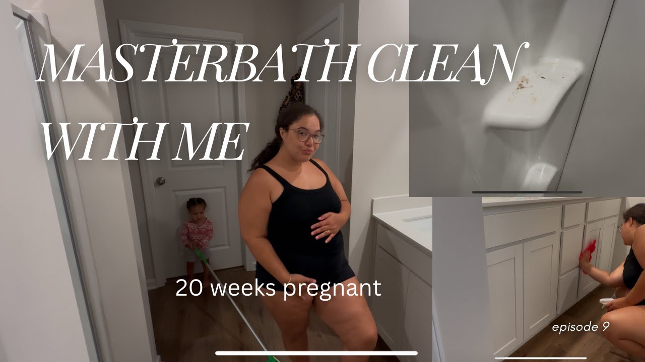 Masterbath  room cleaning with me / 20 weeks pregnant 🤰