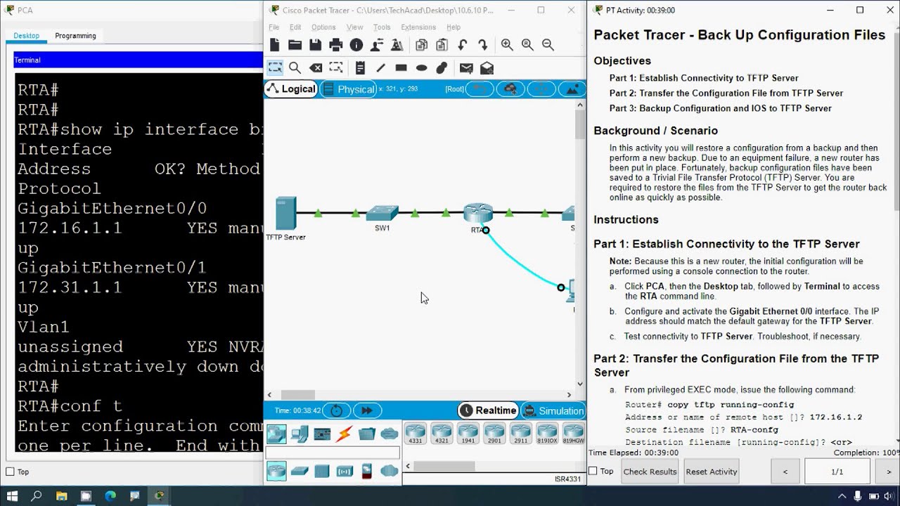 10.6.10 Packet Tracer — резервное копирование файлов конфигурации