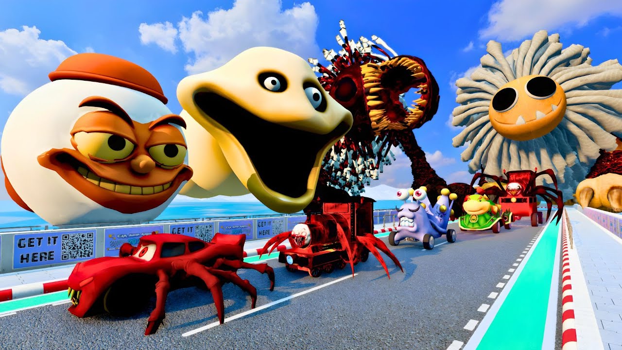 Epic escape from Lightning McQueen Spider Eater, Mack Robot, Mater Eater BeamNG Drive