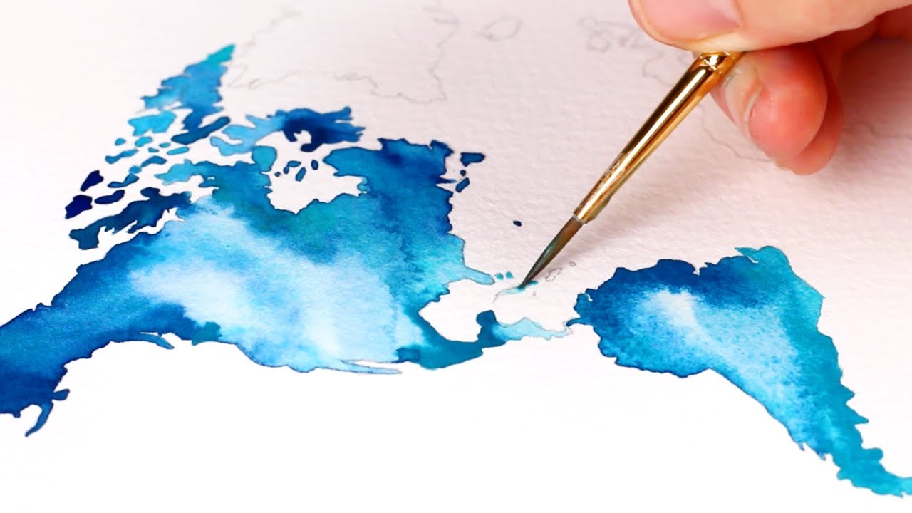 Watercolor World Map Painting Time Lapse