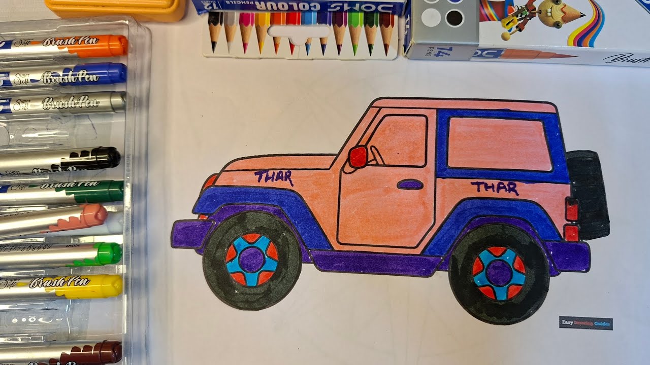 Mahindra Thar drawing colorful? Thar car ki sundar drawing,  