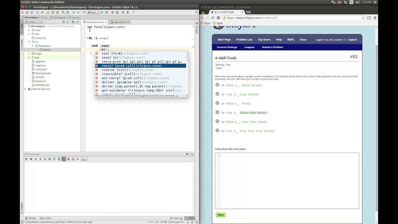4Clojure Solution to Problem 83 A Half-Truth