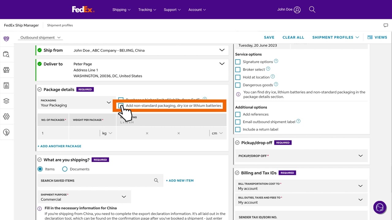 Creating a shipment label using FedEx Ship Manager&trade; at fedex.com in the Compact View