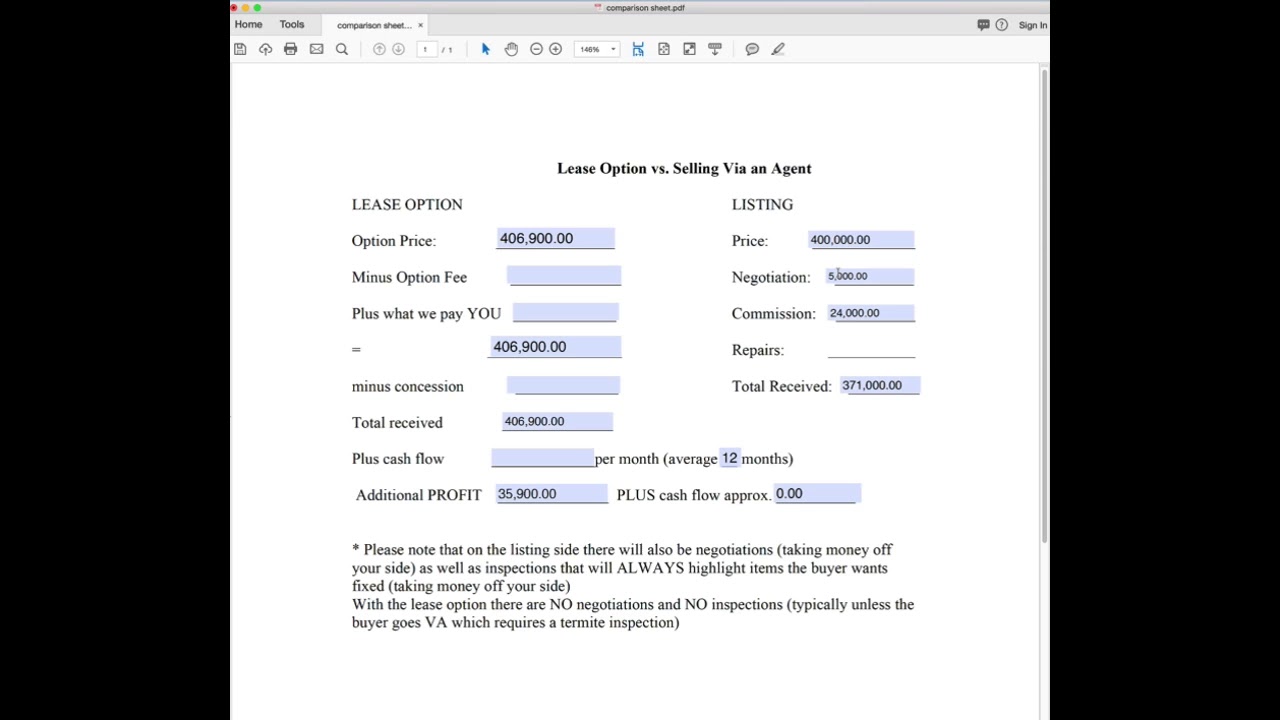 Comparison Sheet Example