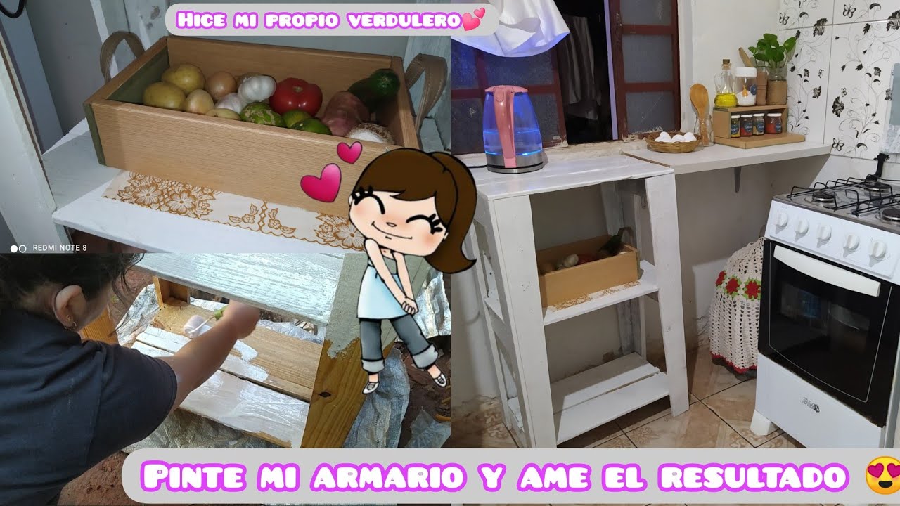 Pinte el armario de mi cocina/transformación con bajo costo😍💕