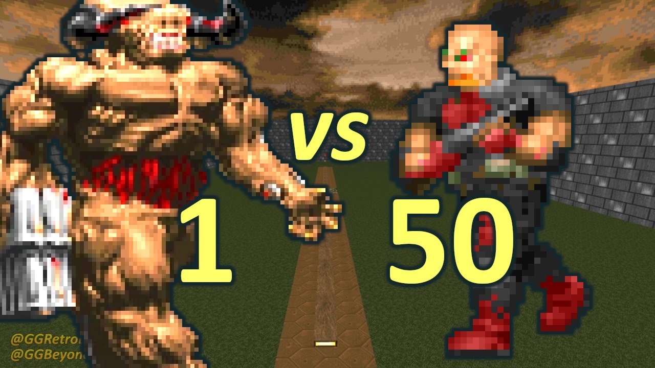 Cyberdemon vs 50 Sergeants - Monster Infighting - Doom Retro Battles