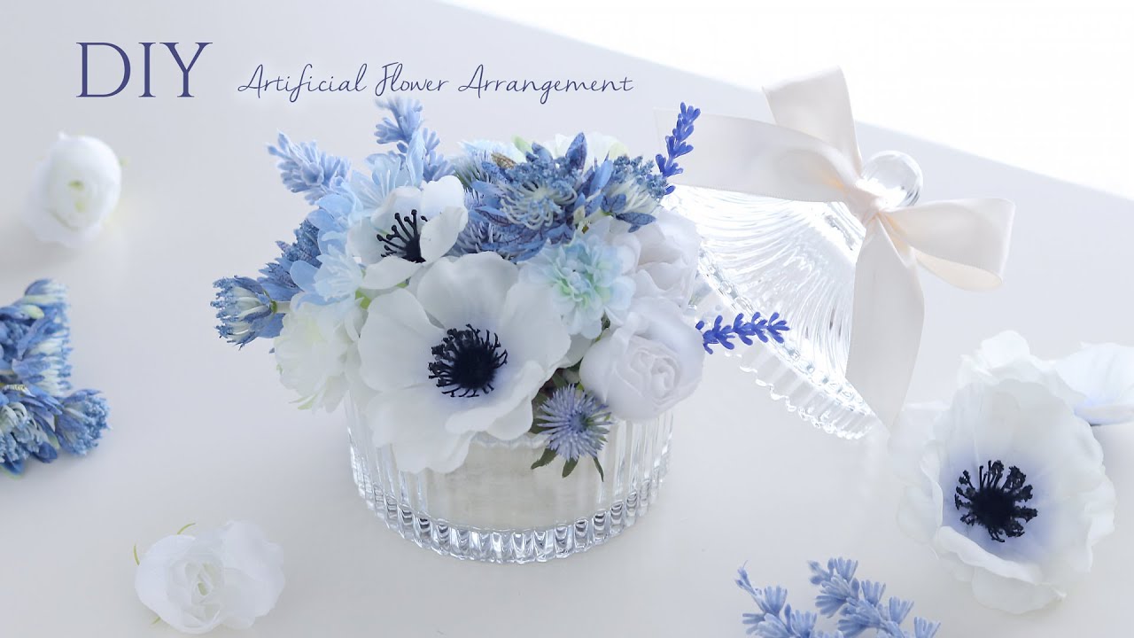 【100均造花】アネモネ＆ラベンダーのフラワーアレンジメントの作り方。１００円ショップDIY。anemone & lavender flower arrangements.
