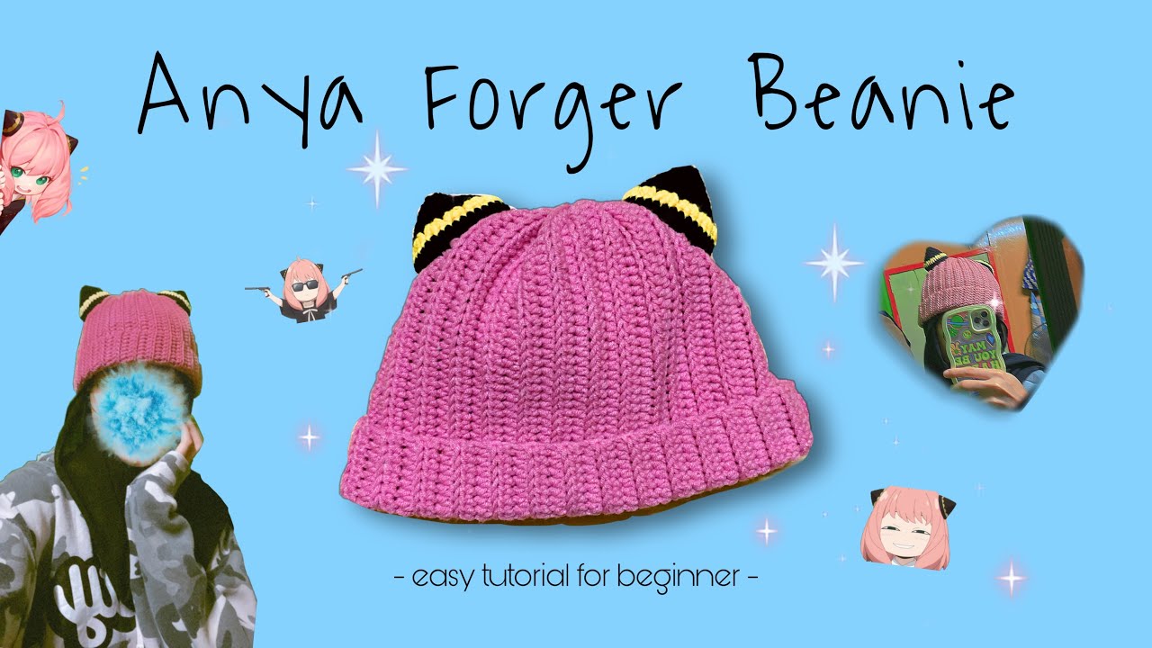 *tutorial* crochet Anya Forger Beanie 🍒 | step-by-step for beginner, cosplay manga, tiktok trends