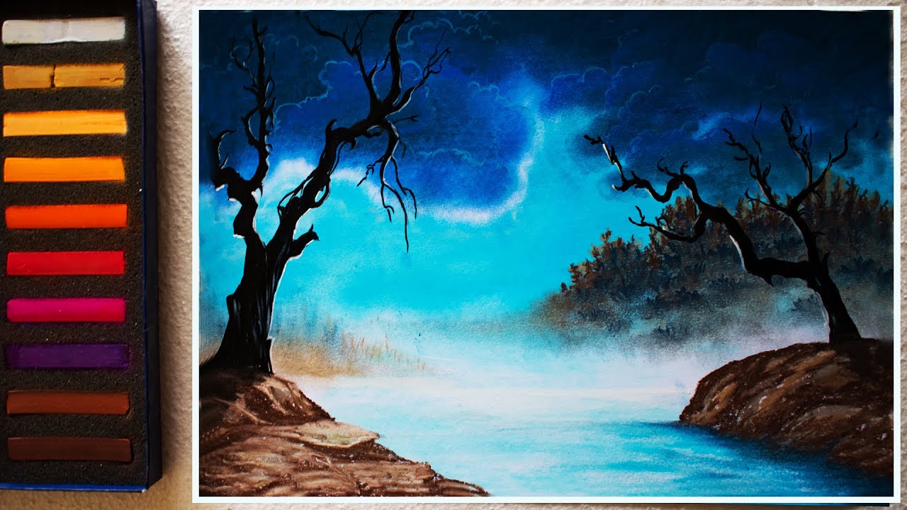 Basic Painting Tutorial in Soft Pastels/draw tutorial / how to draw scenery step by step very easy