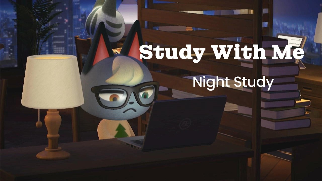 Study With Me 🐱🌙 | 고양이와 함께하는 밤 스터디 | 고층 스카이 스터디카페 | 로파이 집중 | 모동숲 ASMR