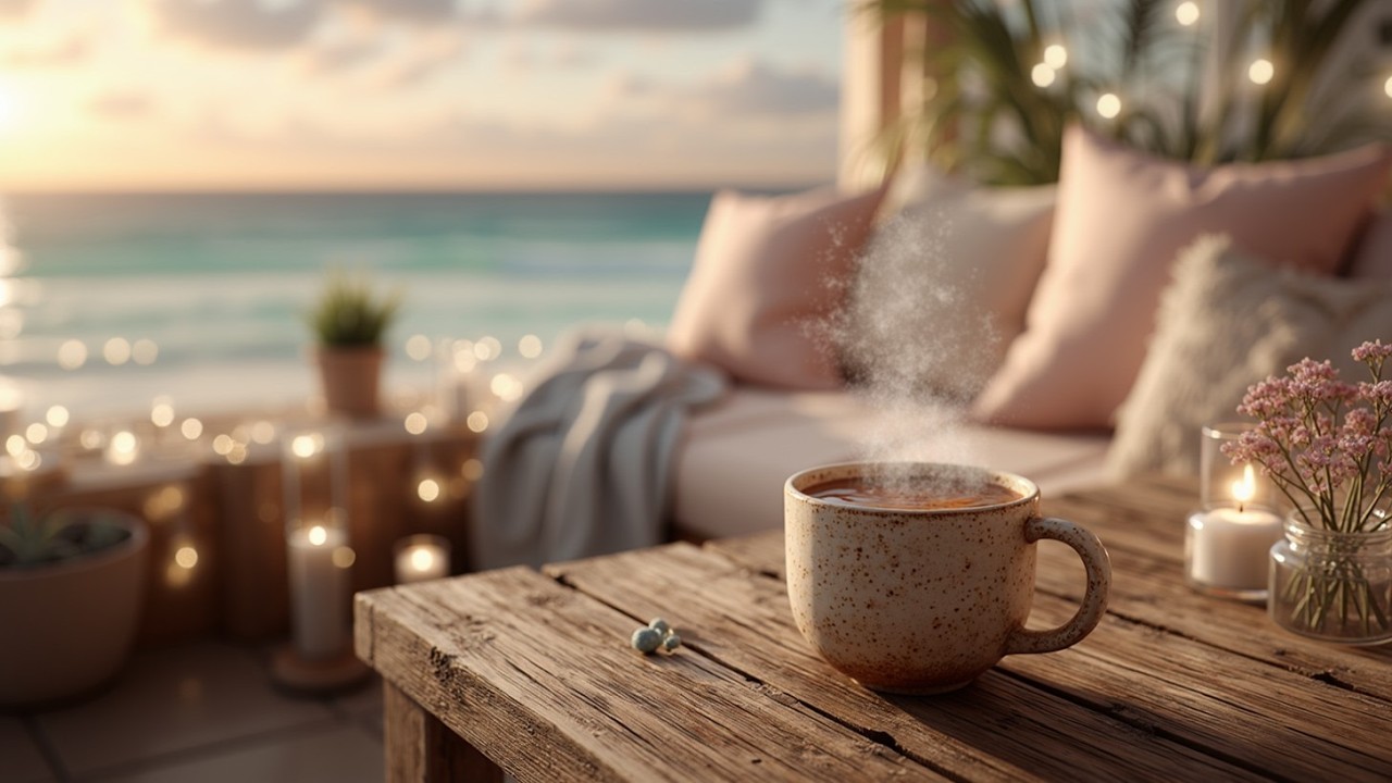 Bossa Nova Beach Cafe Vibes~ Мягкий джазовый гитарный звук и шум океана для релаксации