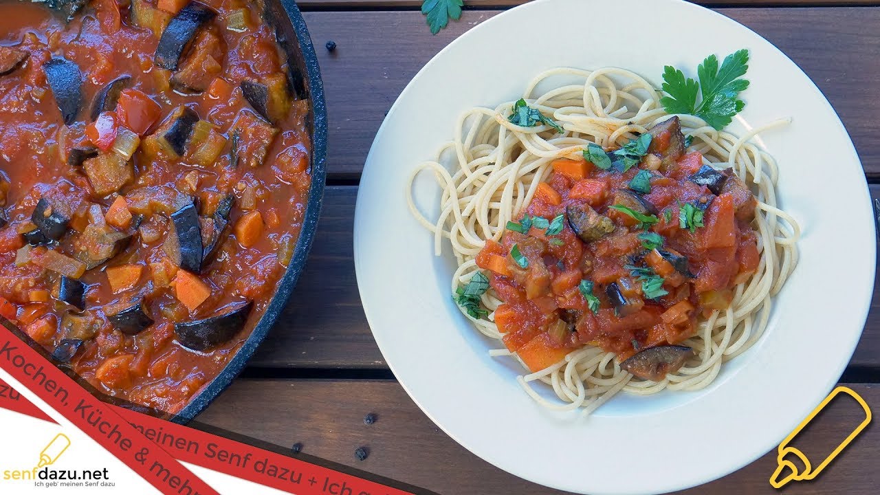 Auberginen Tomatensauce mit Spaghetti I einfache mediterrane Pasta Sauce