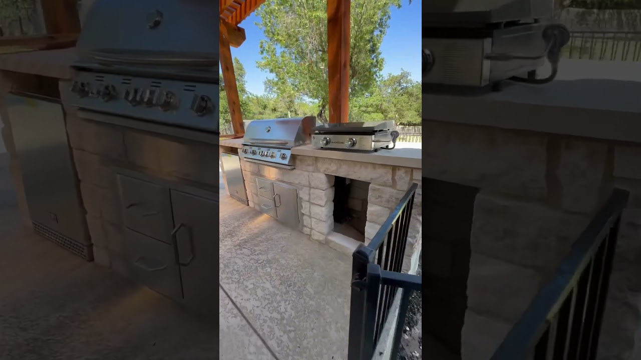 Pergola and outdoor stone grill construction! #austintexas #construction #hardscapedesign
