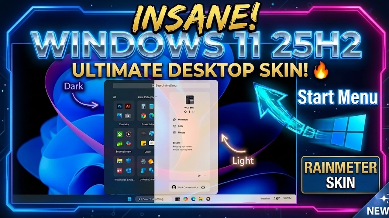 Windows 11 25H2 Start Menu | Modern Rainmeter Skin Customization 2026
