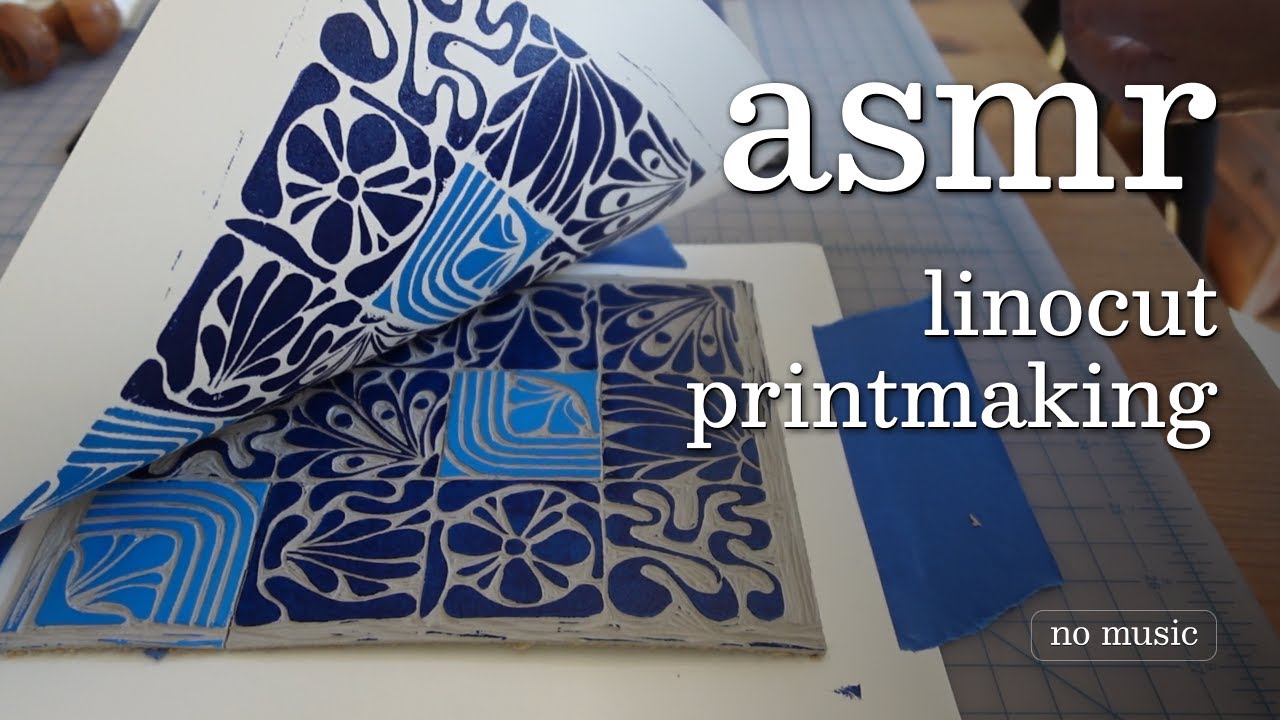 Slow and calm printmaking sounds | sketching, carving & inking (no talking)