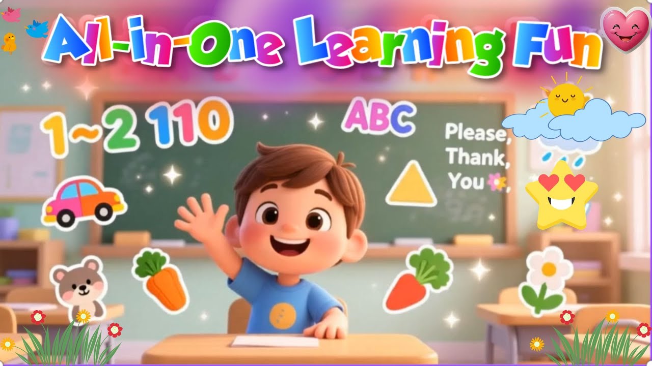 All-in-One Learning for Kids | Numbers, ABC, Colors, Animals, Shapes, Vegetables, Flowers & Weather