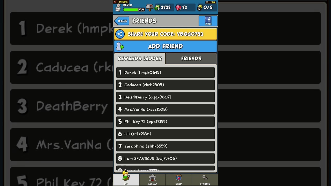 Pocket Mine 3:List of friends&rsquo; code for rewards ladder