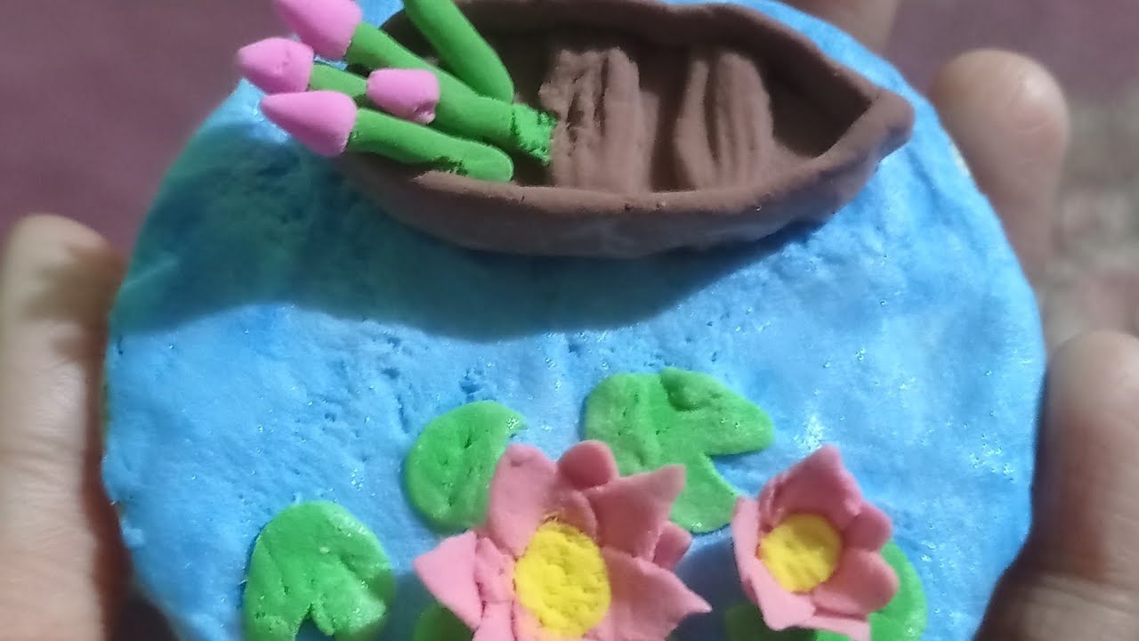 clay art. Diy showpiece making from clay. Diy lottas pond making 