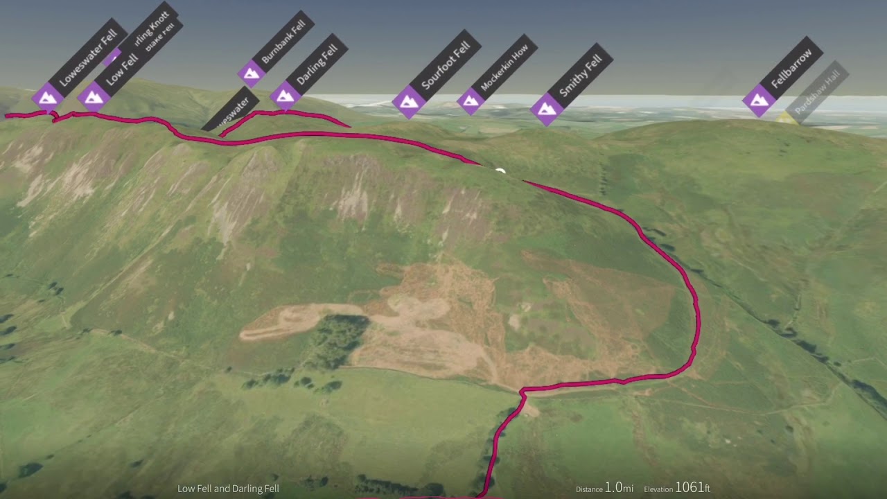 Low Fell and Darling Fell, Lake District - 3D fly-through