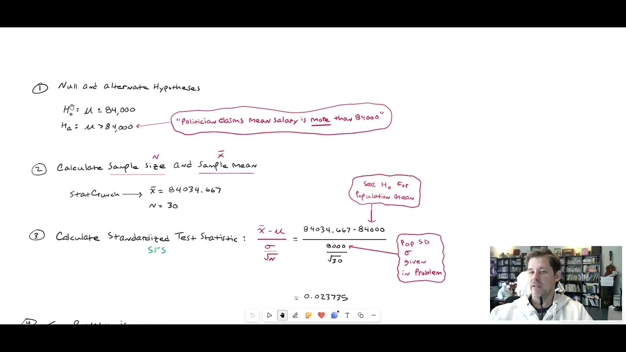 hypothesis testing example from MyMathLab