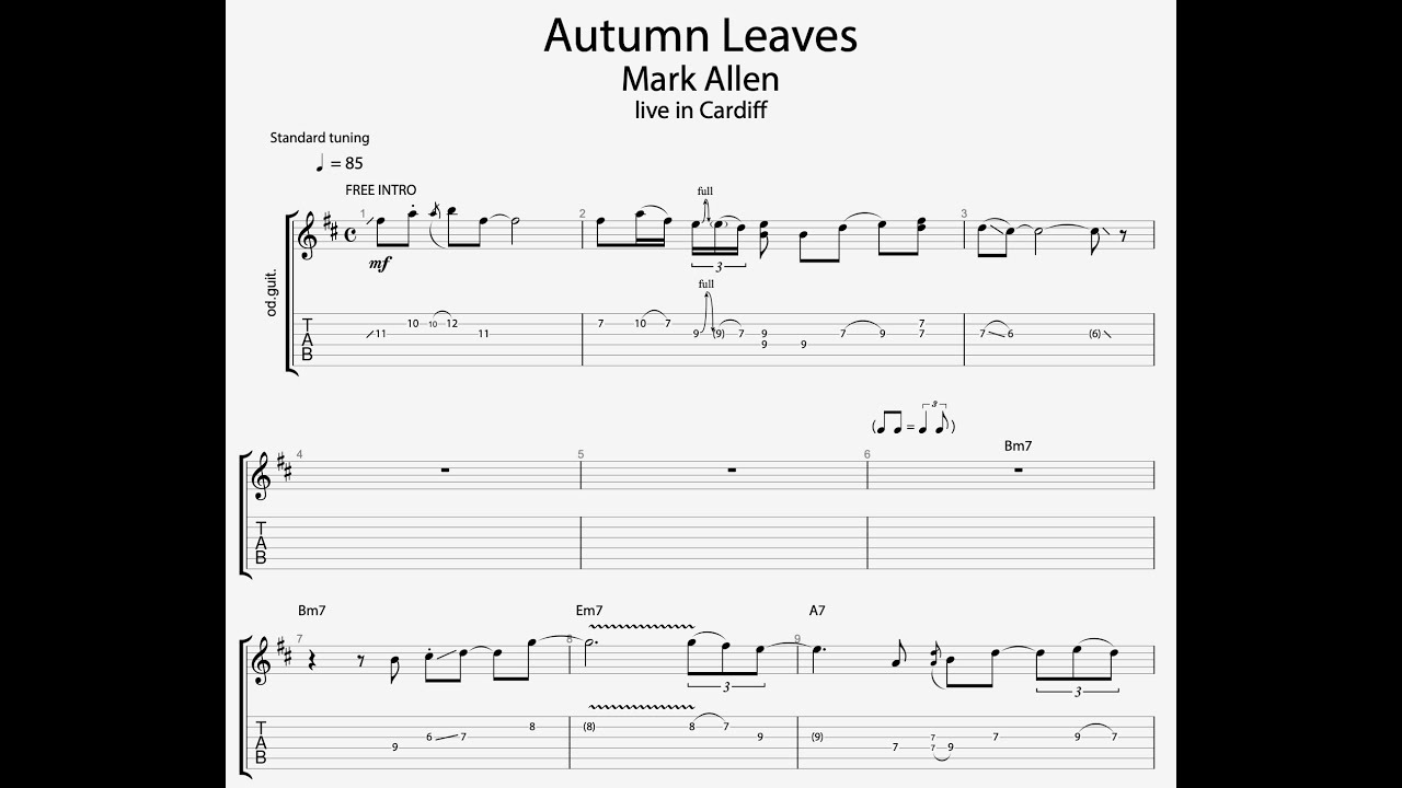 Autumn Leaves | Mark Allen | Custom Guitar Transcription | Custom Music Transcription
