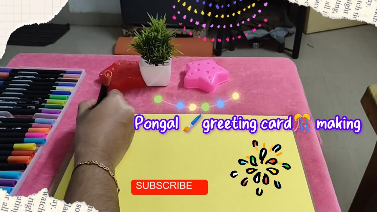 Pongal 🎉✨greeting 😍card ♦️ decoration making|simple and easy decor |assignment design|