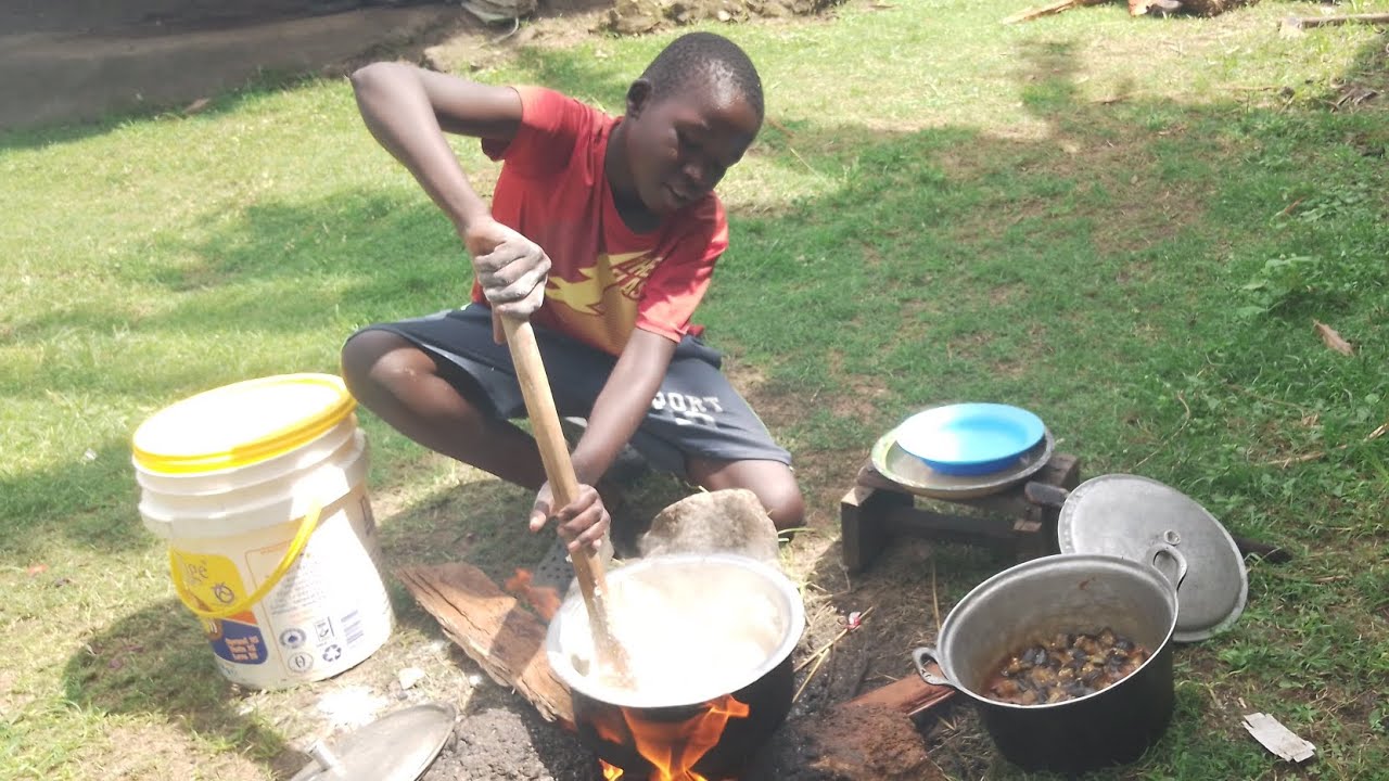 African Village Life//12 yrs old boy cooking Authentic village food for lunch#food