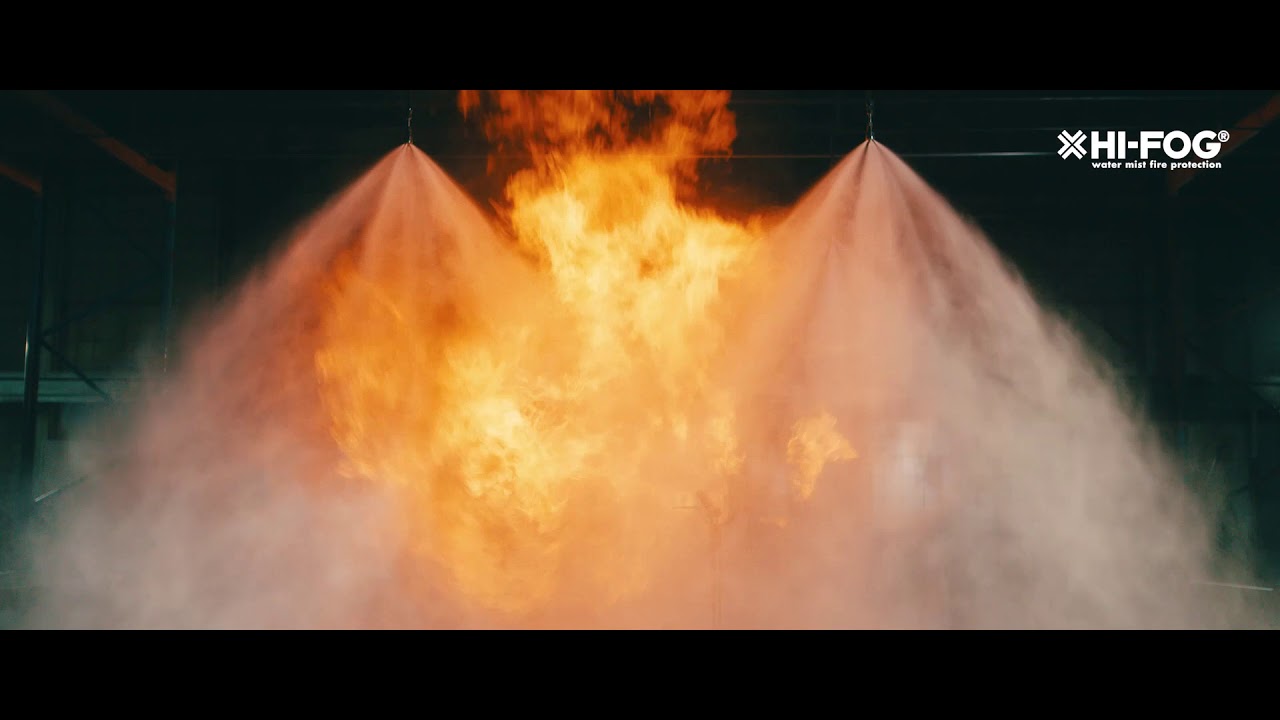 Flammable liquid spray fire test with HI-FOG using overhead spray head grid