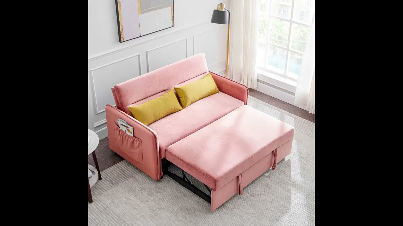 Merax Reversible Sleeper Sectional Sofa Couch, Sofa Bed Pull-Out Sleeper with 2 Lumbar Pillow (Pink