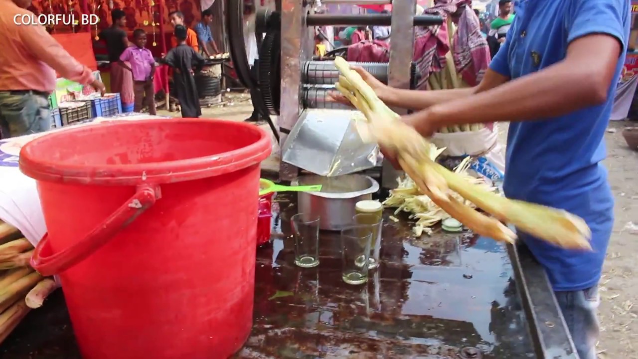 Asian Street Food | Sugarcane Juice Making by Local Extractor | Colorful BD