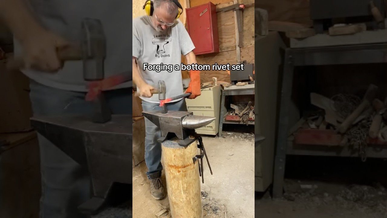 Blacksmith forging a bottom rivet hardy tool from an old crowbar. #blacksmith #toolmaking #sooke