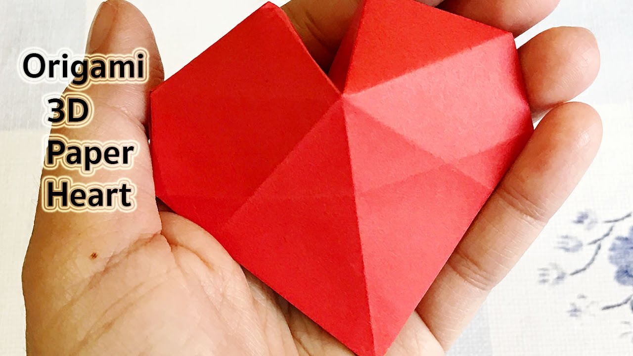 How to make an Origami 3D Paper Heart : วิธีพับหัวใจ3D โอริกามิ