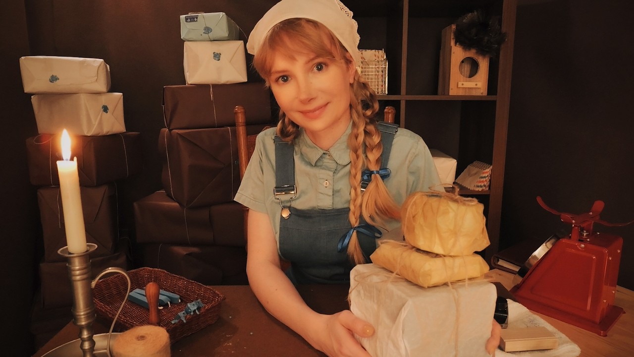 A Cozy Village Post Office 📬 ASMR Soft Spoken & Whisper / Wrapping Packages and Envelopes