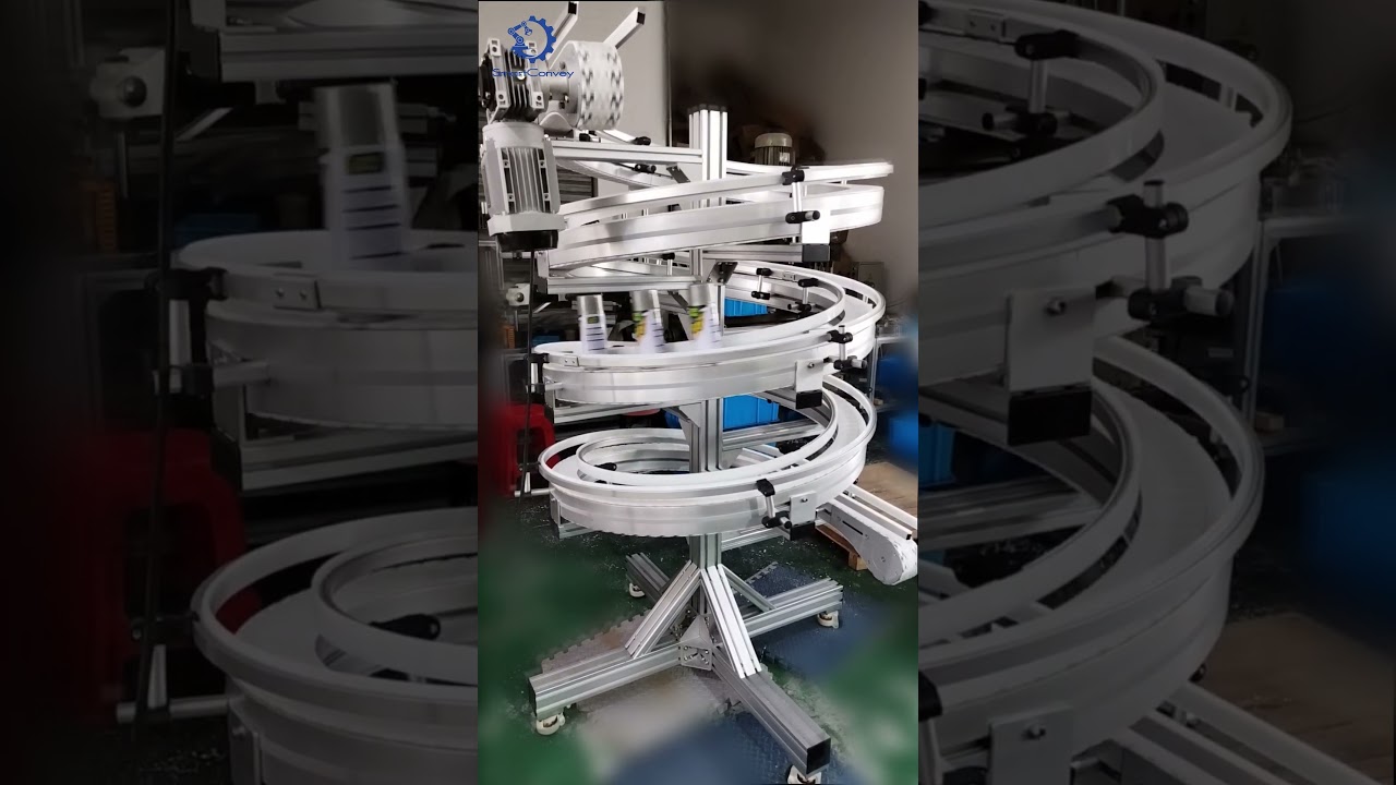Flexible Chain Spiral/Helical Conveyor #curve #conveyor #flexibleconveyors #spiralconveyor #helical