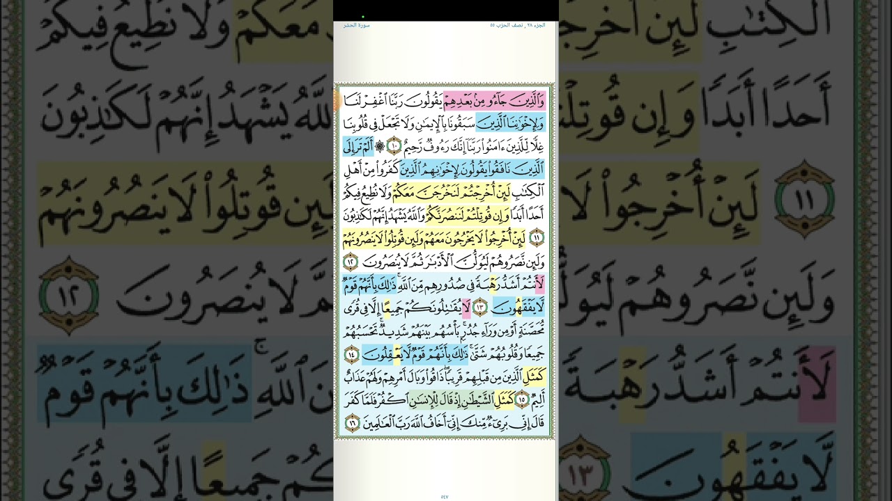 تثبيت وتربيط الربع الثانى من سورة الحشر[ من ايه ١١ حتى آخر السورة ]