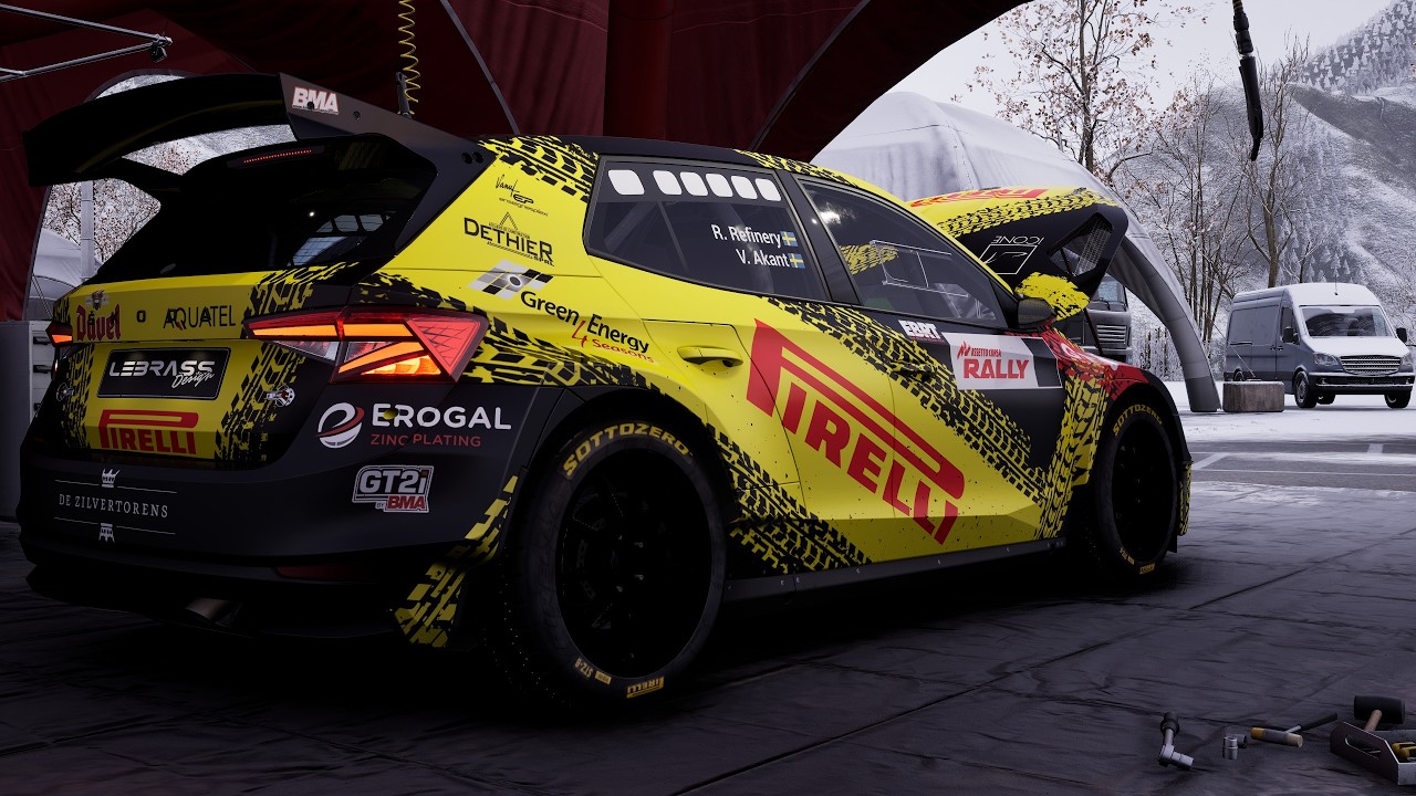 Assetto Corsa Rally Full snow in darkness Monaco Sisteron-M&eacute;zien  Skoda Fabia RS Rally2.