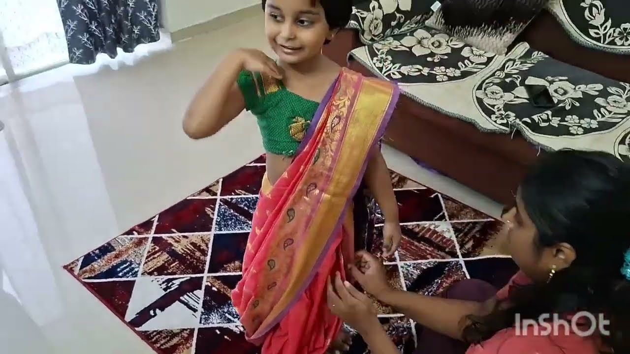 Saree draping for girl || Vlog 001 || लहान मुलींना काष्टासाडी कशी नेसायची|| सहावर पासून काष्टा साडी 