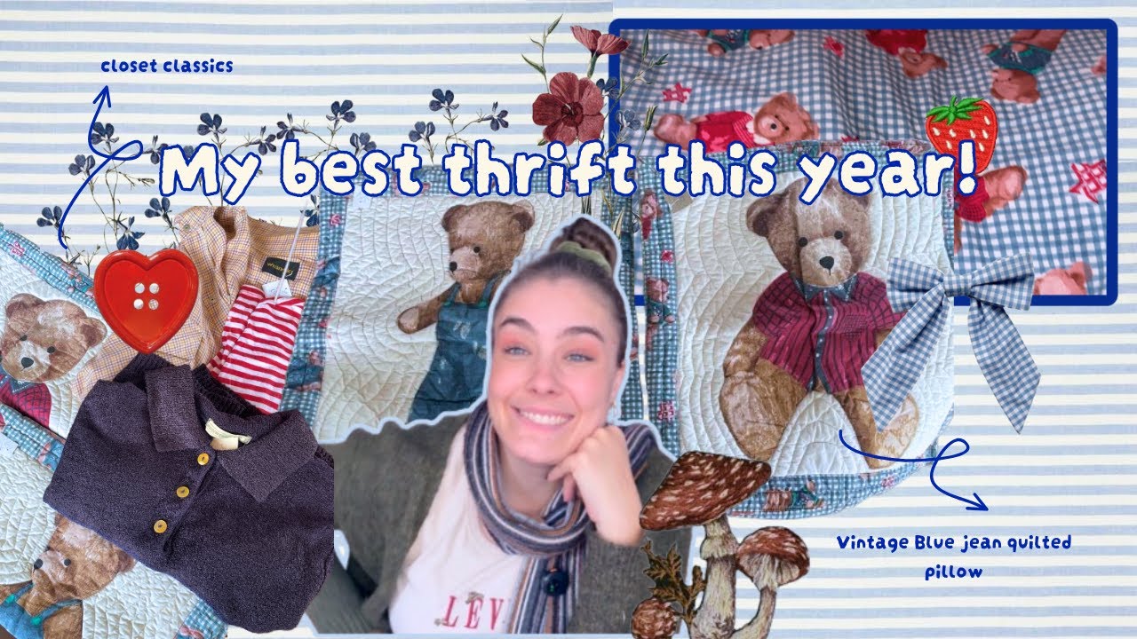 My best Thrift this year - Vintage Finds + Blue Jean Teddy Pillows 🧸