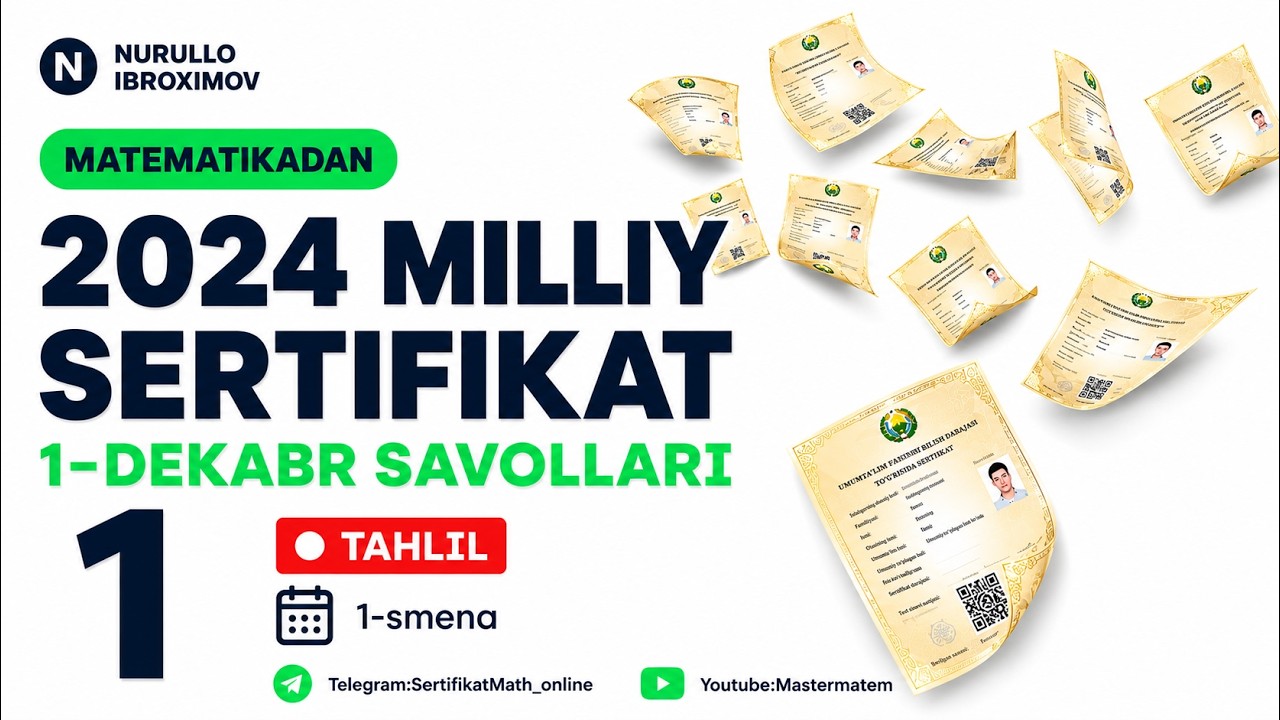 01.12.2024.MIlliy sertifikat yechimlari 1-variant yozma savollar (26,38-45 masalalar)