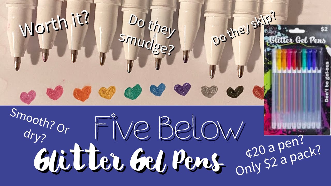 $2 GLITTER GEL PEN Review! Each Pen Is Only 20 CENTS! Five Below Glitter Gel Pen Review