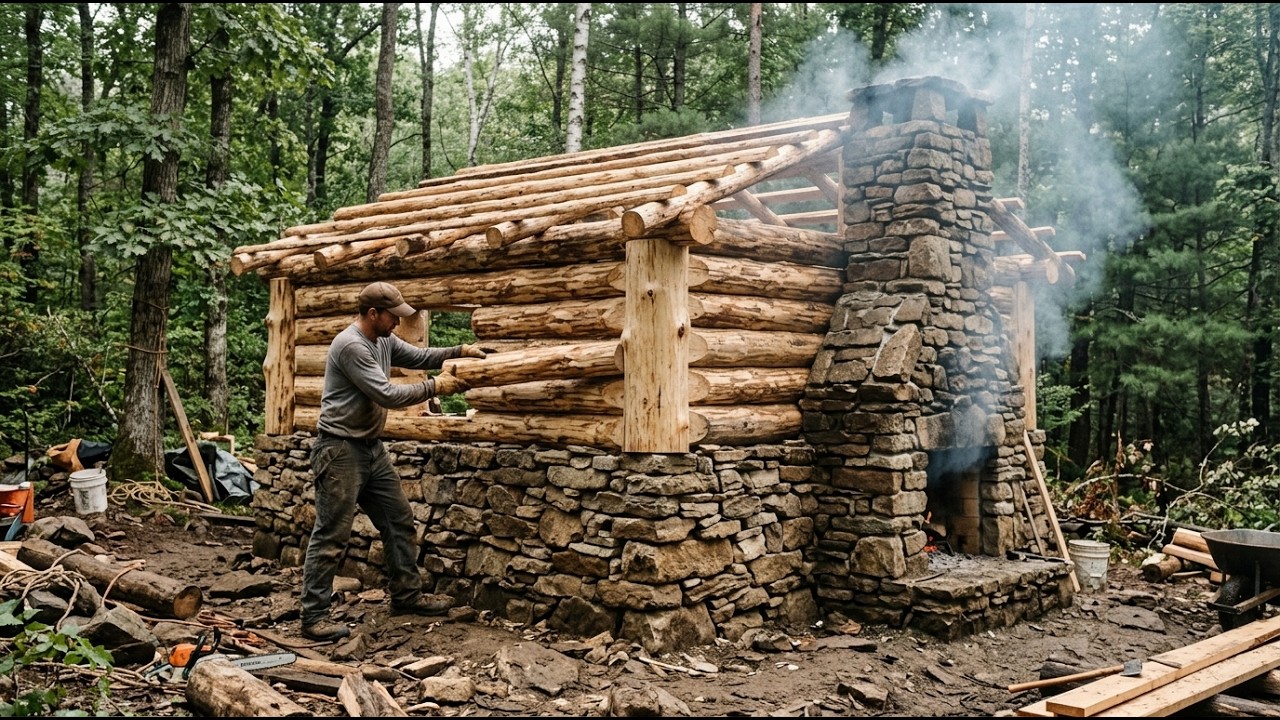 30 Tage beim Bau eines warmen und sicheren Holzhauses im Amazonas-Regenwald | Überleben, Bushcraft
