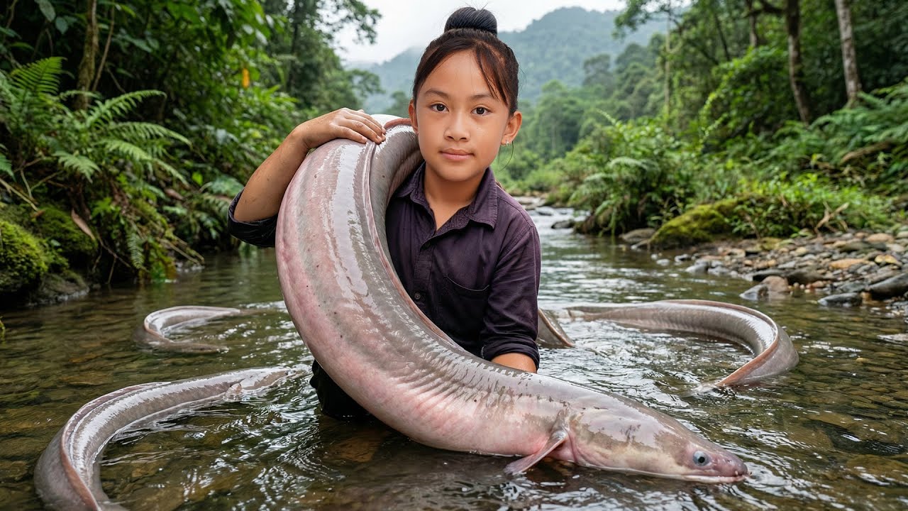 Vietnamese poor girl builds ancient trapping method - harvesting 500+ giant catfish | solo survival